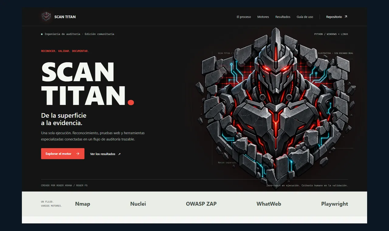 Web pública de Scan Titan con explicación del motor