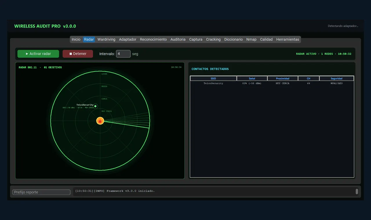 Radar de la aplicación Wireless Audit Pro